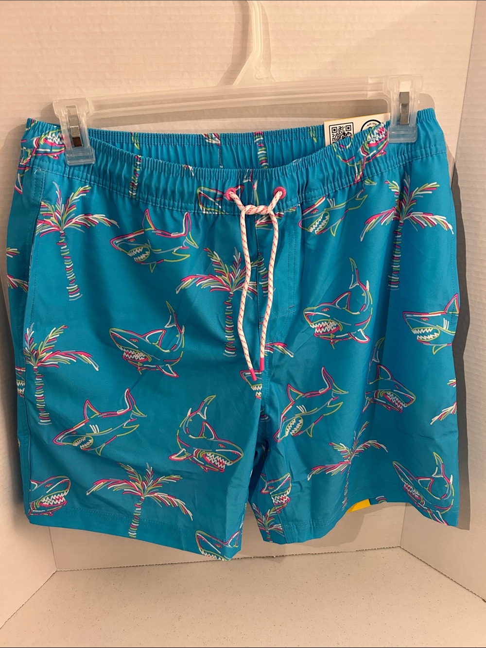 Men's Turquoise Shark & Palm Print Swim Shorts Mens M NWT